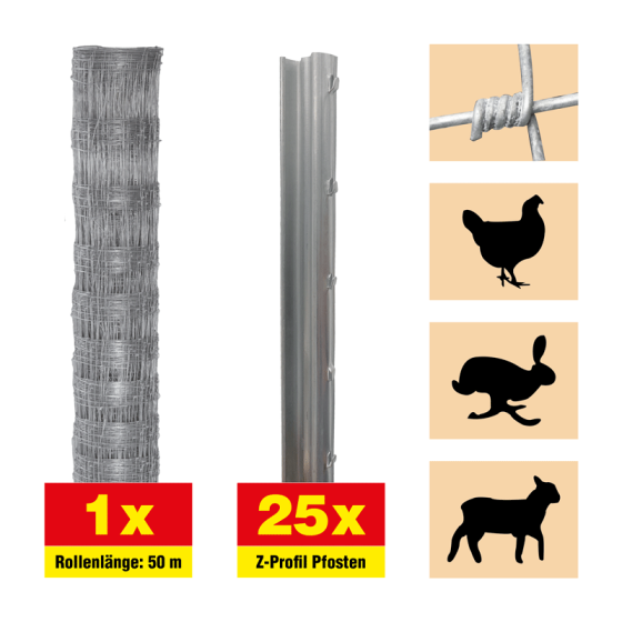 Ograja 50 m Komplet Taurus lahek - Višina: 100 cm, vključno z 25 Z-stebri, horizontalne žice: 18