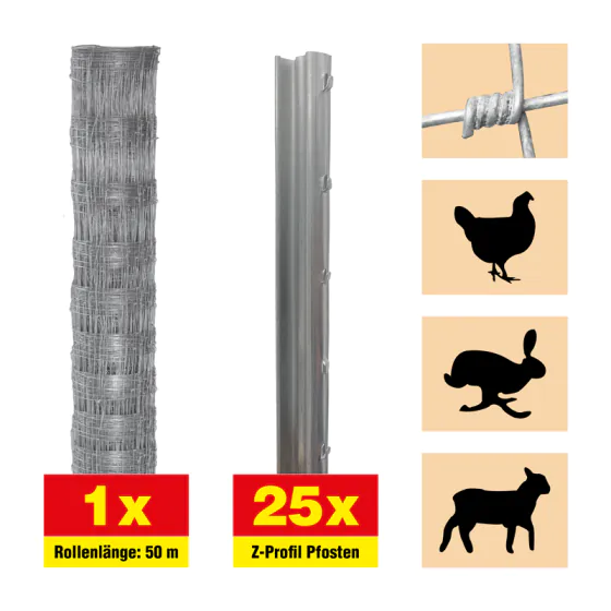 Ograja 50 m Komplet Taurus lahek - Višina: 100 cm, vključno z 25 Z-stebri, horizontalne žice: 11