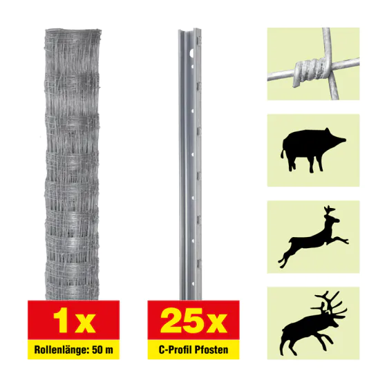 Lesena ograja 50 m komplet Taurus za gozdarstvo - višina: 200 cm, vključno z 25 stebri, vodoravne žice: 25