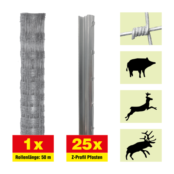 Gozdni ograja 50 m komplet Taurus gozdarstvo - višina: 160 cm, vključno z 25 Z-stolpi, horizontalni žici: 23