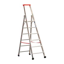 Euro-Profi A-lestev s stopnicami Mod. S32577 - število stopnic: 6, dolžina lestve (m): 2,15, delovna višina (m): 3,20, višina podesta (m): 1,40, širina spodaj (m): 0,55, izteg (m): 1,15