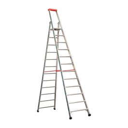 Euro-Profi A-lestev s stopnicami Mod. S32577 - število stopnic: 12, dolžina lestve (m): 3,65, delovna višina (m): 4,55, višina podesta (m): 2,76, širina spodaj (m): 0,73, izteg (m): 2,05