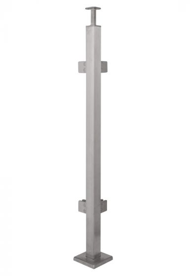 Ograjni steber za talno pritrditev z rozeto, vogalni, dvostranski, 4 nosilci za steklo, togi nosilec ročaja