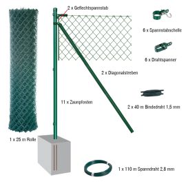 25 metrov dolga žičnata ograja komplet Dingo - barva: zelena, višina: 100 cm, izvedba: za betoniranje