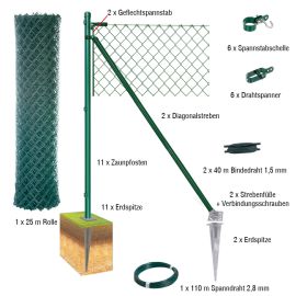 25-metrska kompletna postavitev žičnatega ograja Dingo - barva: zelena, višina: 150 cm, izvedba: z zemeljskimi konicami