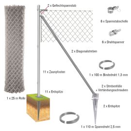 25-metrska kompletna postavitev žične ograje Dingo - Barva: pocinkan, Višina: 100 cm, Izvedba: z zemeljskimi konicami