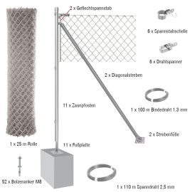 Kompletni komplet 25-metrskega žičnatega ograje Dingo - barva: pocinkana, višina: 200 cm, izvedba: z osnovnimi ploščami