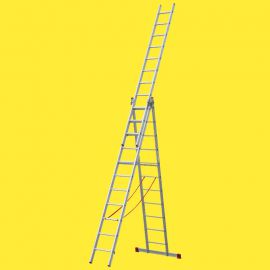 Alu večnamenska lestev 2. izbira - klini: 3 x 11, dolžina kot prislonska lestev (m): 3,12, dolžina kot A-lestev s podaljškom (m): 4,62, dolžina kot triidelna prislonska lestev (m): 6,75, delovna višina max. (m): 7,65