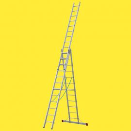 Alu večnamenska lestev 2. izbira - klini: 3 x 12, dolžina kot prislonska lestev (m): 3,43, dolžina kot A-lestev s podaljškom (m): 5,35, dolžina kot triidelna prislonska lestev (m): 7,43, delovna višina max. (m): 8,33