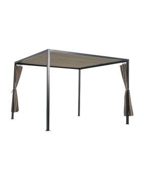 Pergola Lille z zaveso iz aluminija - barva: sivi aluminij, barva zavese: taupe, dolžina: 3000 mm, širina: 3000 mm, višina: 2100 mm